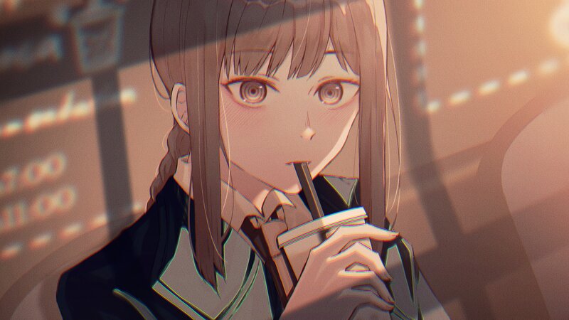 Anime Girl Drinking — Brown