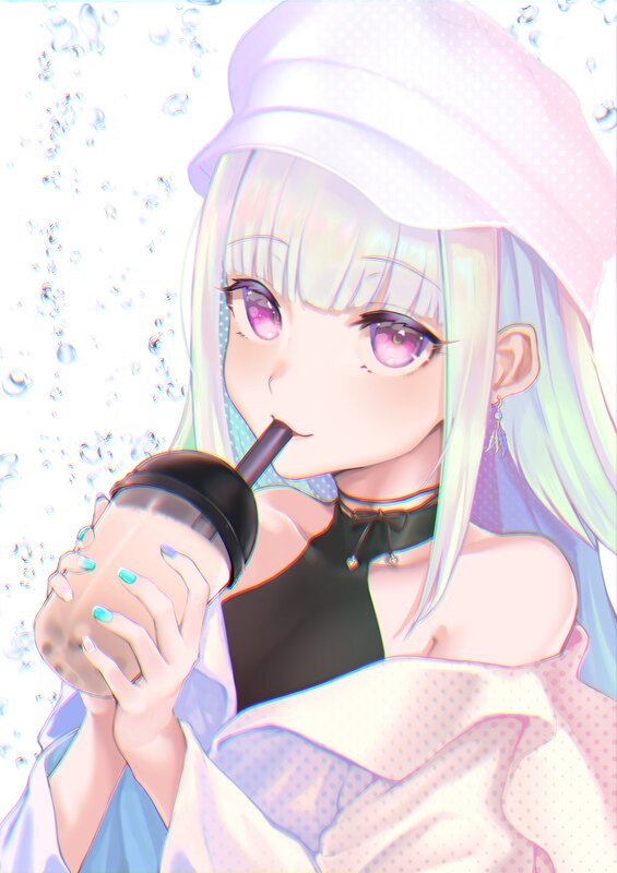 Anime Girl Drinking Bubble Tea
