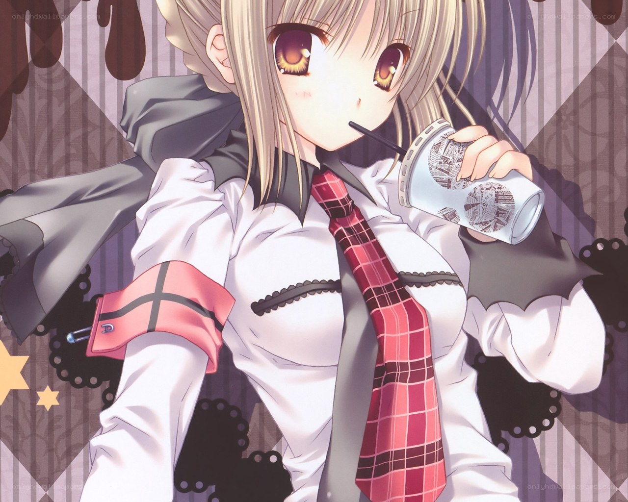 anime girl drinking coffee