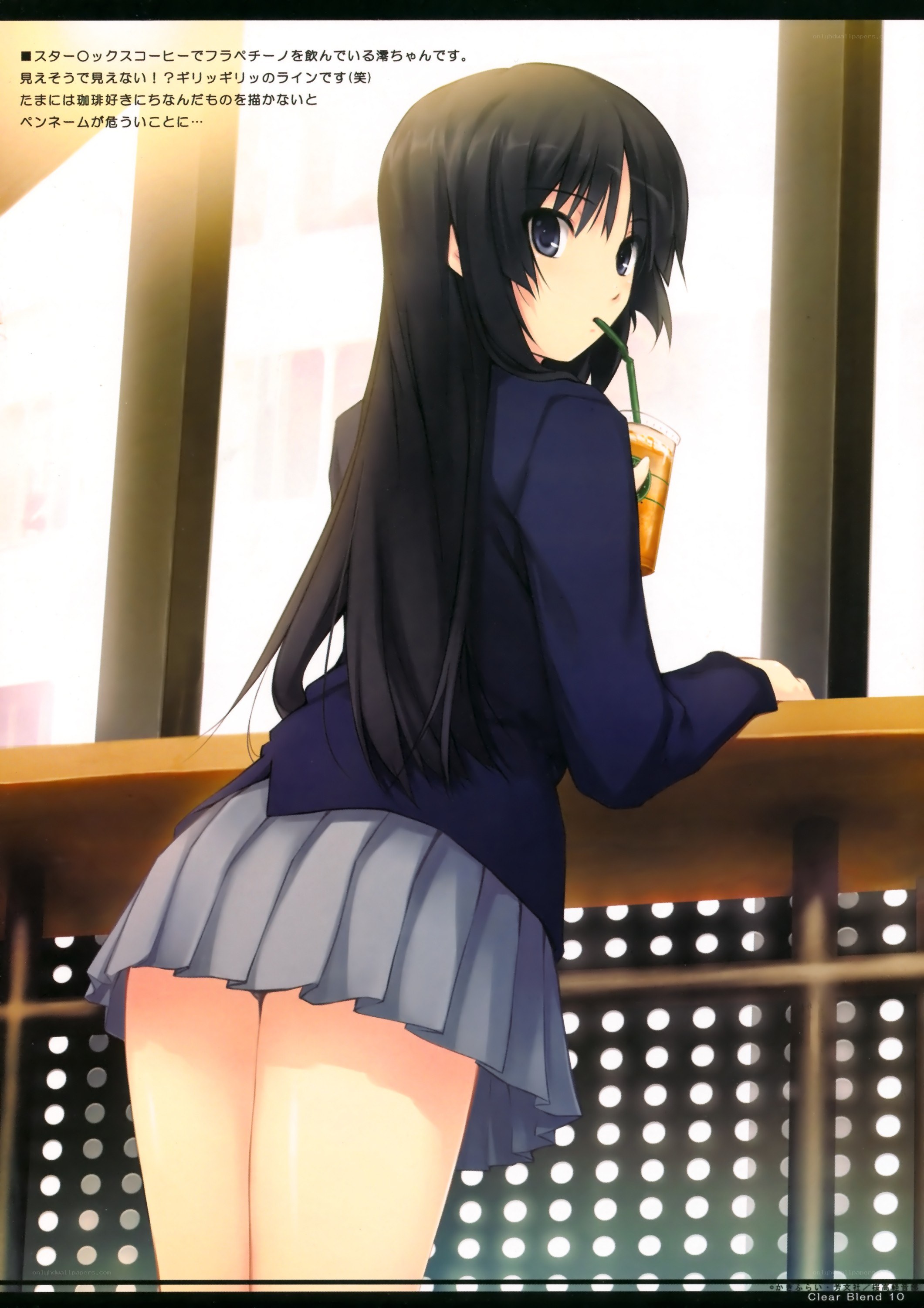 Anime girl drinking coffee