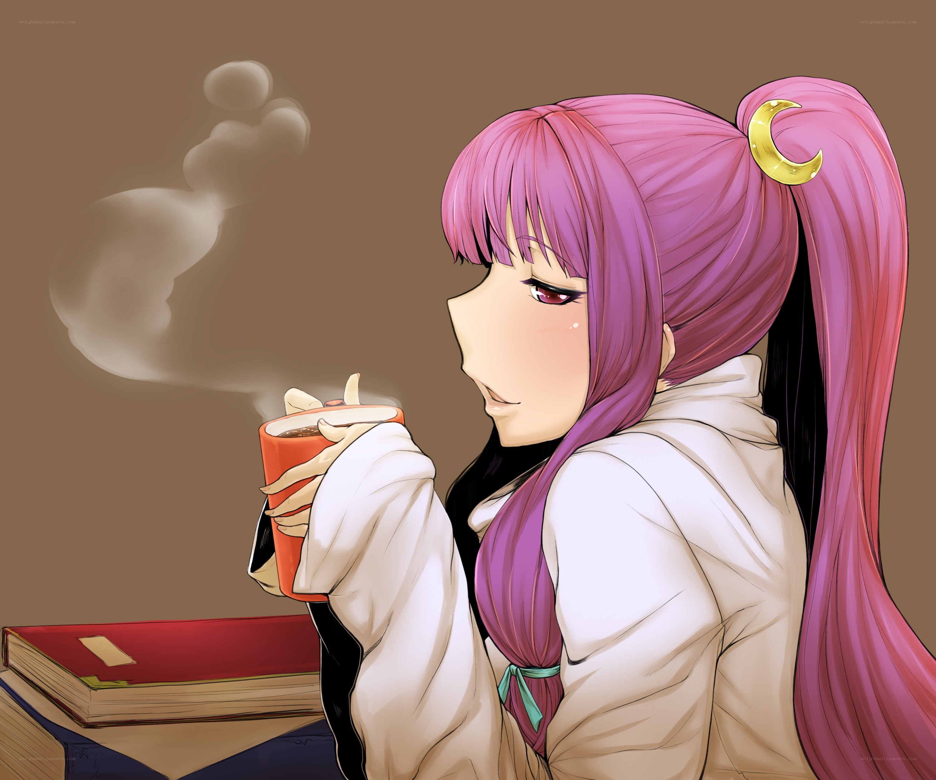 anime girl drinking coffee