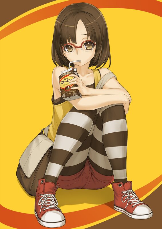 Anime girl drinking coffee
