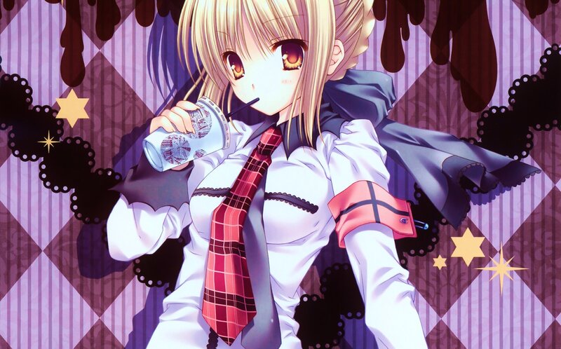 anime girl drinking coffee