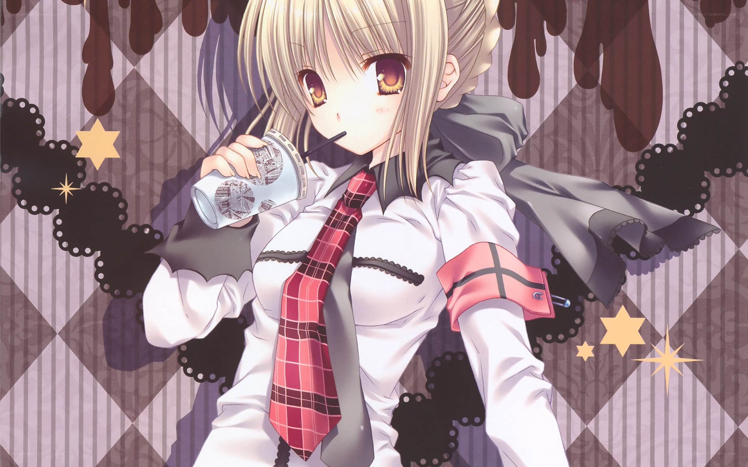 anime girl drinking coffee
