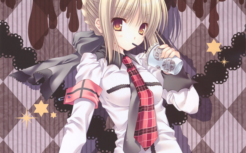 anime girl drinking coffee