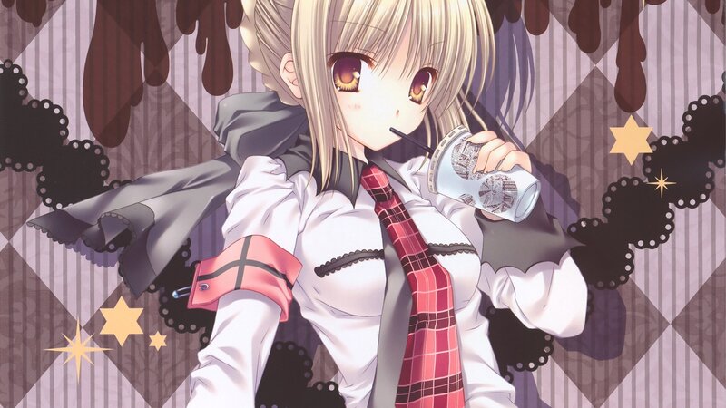 anime girl drinking coffee