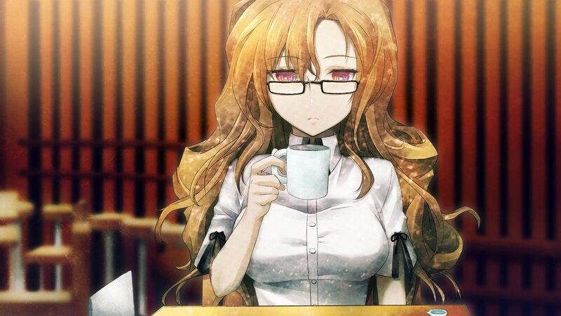 anime girl drinking coffee