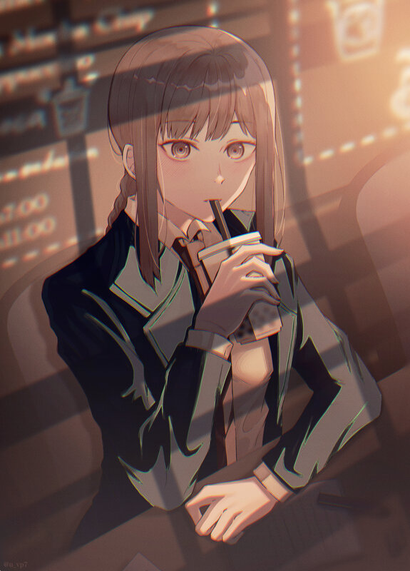 Anime Girl Drinking Coffee — Brown, Calm, Afternoon, Digital Art