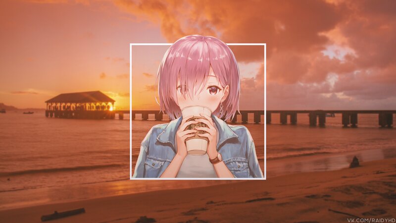 Anime Girl Drinking Coffee — Orange