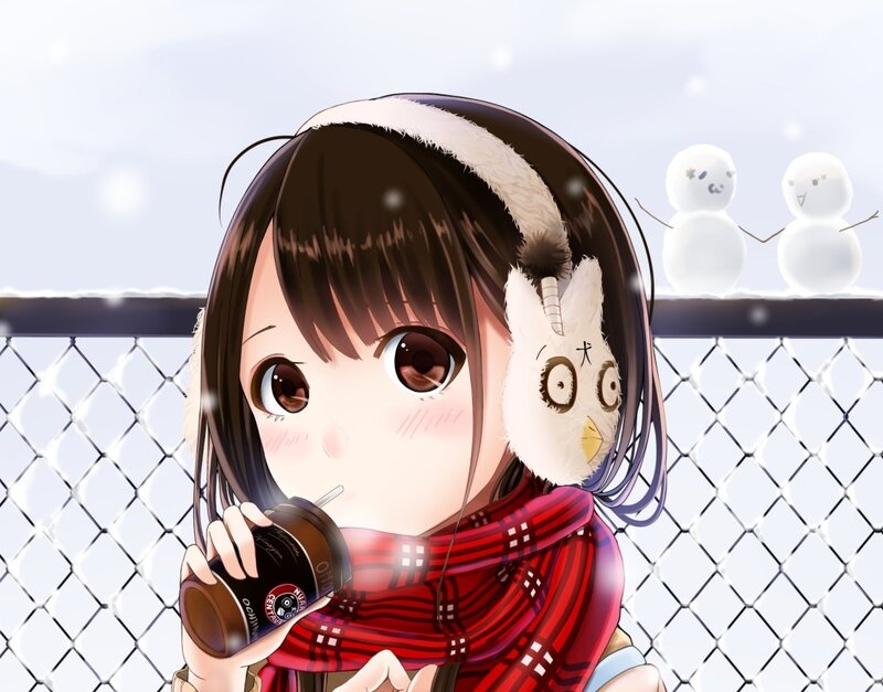 Anime Girl Drinking Coffee — Red