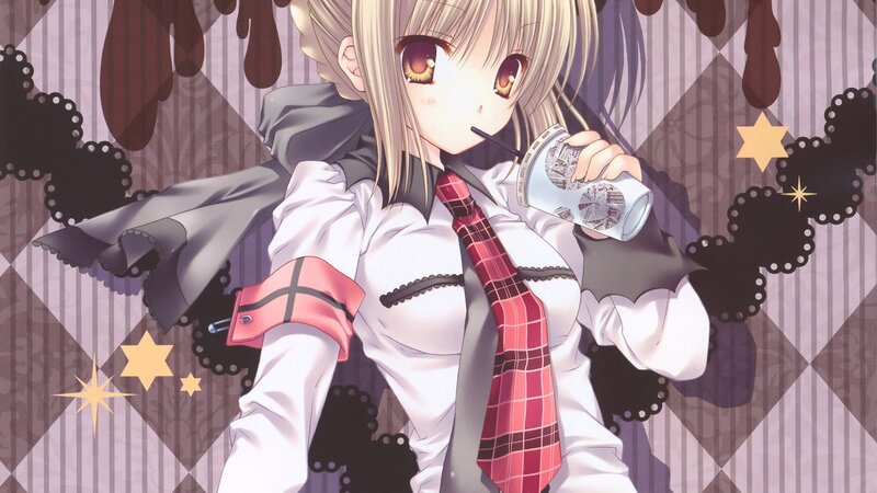 Anime Girl Drinking Coffee — White, Calm