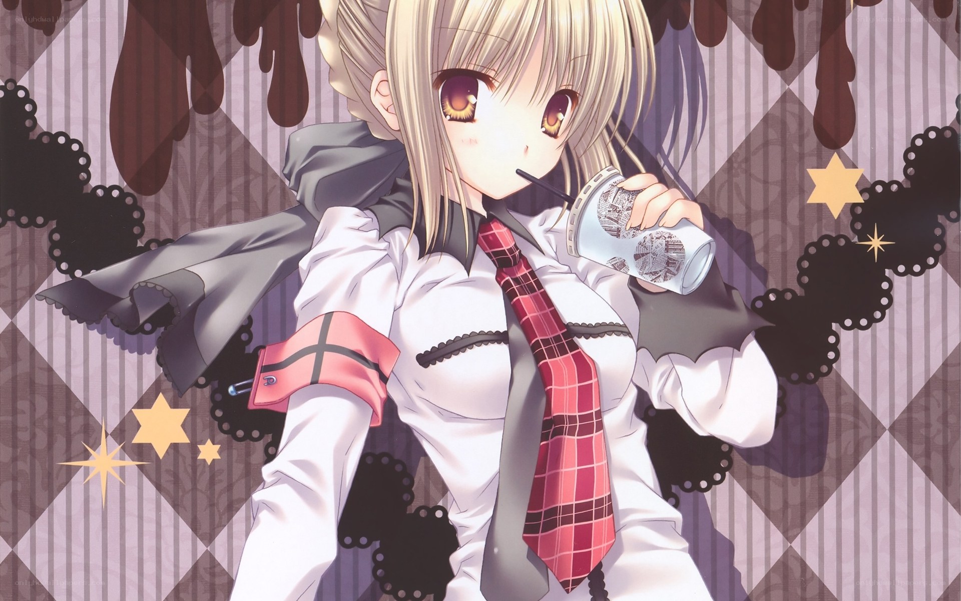 anime girl drinking coffee