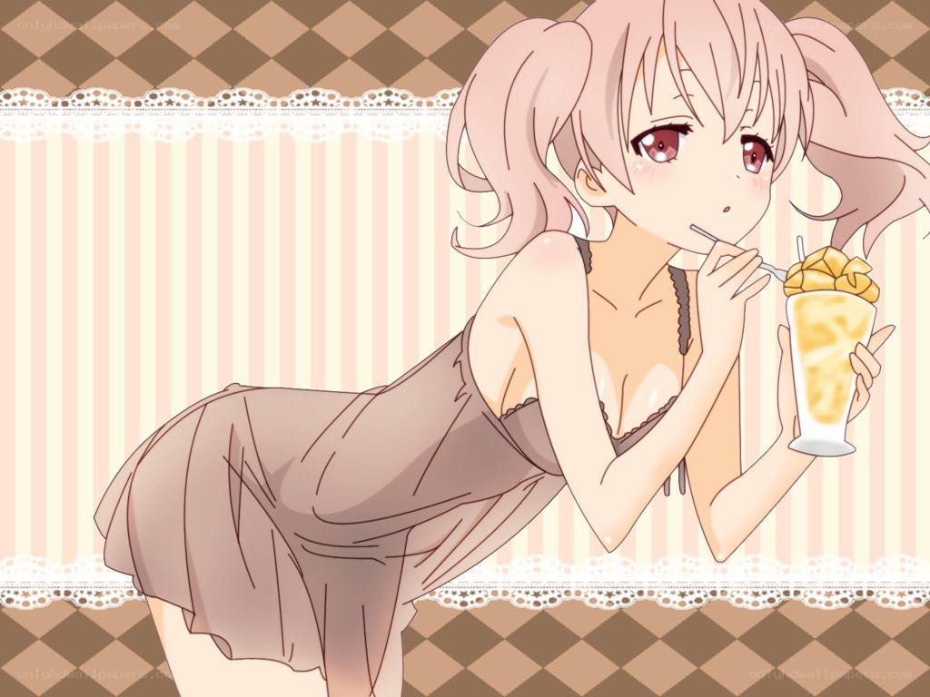 anime girl drinking dessert