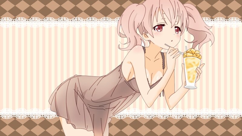 Anime Girl Drinking Dessert — Pink