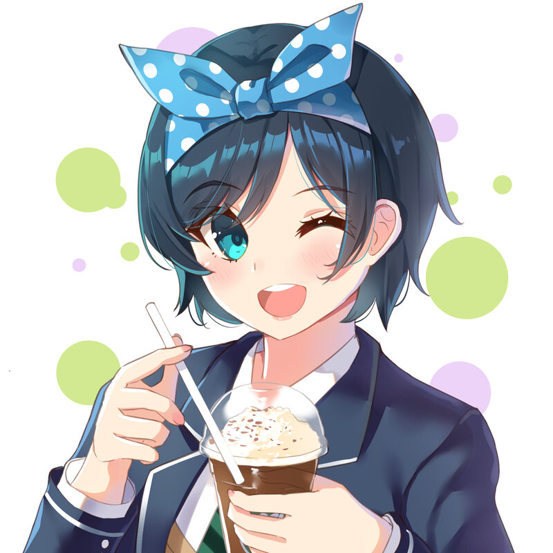 Anime Girl Drinking Drink — Blue