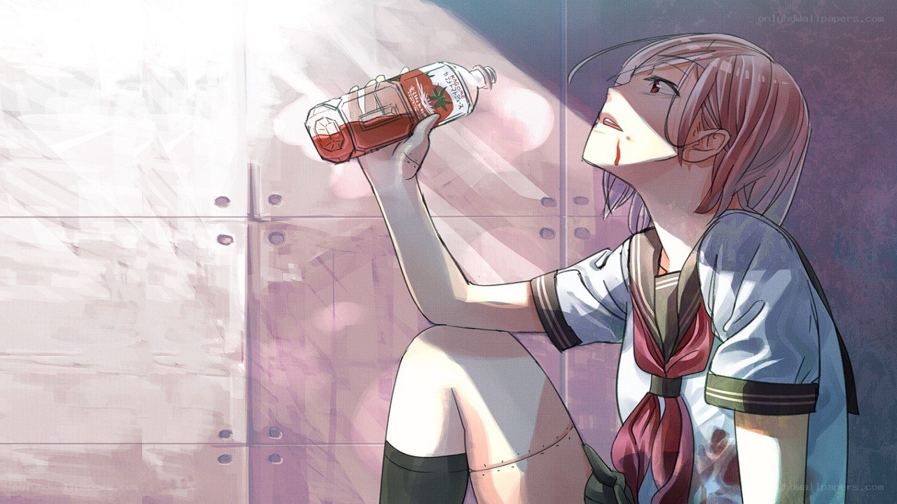 Anime girl drinking from bottle