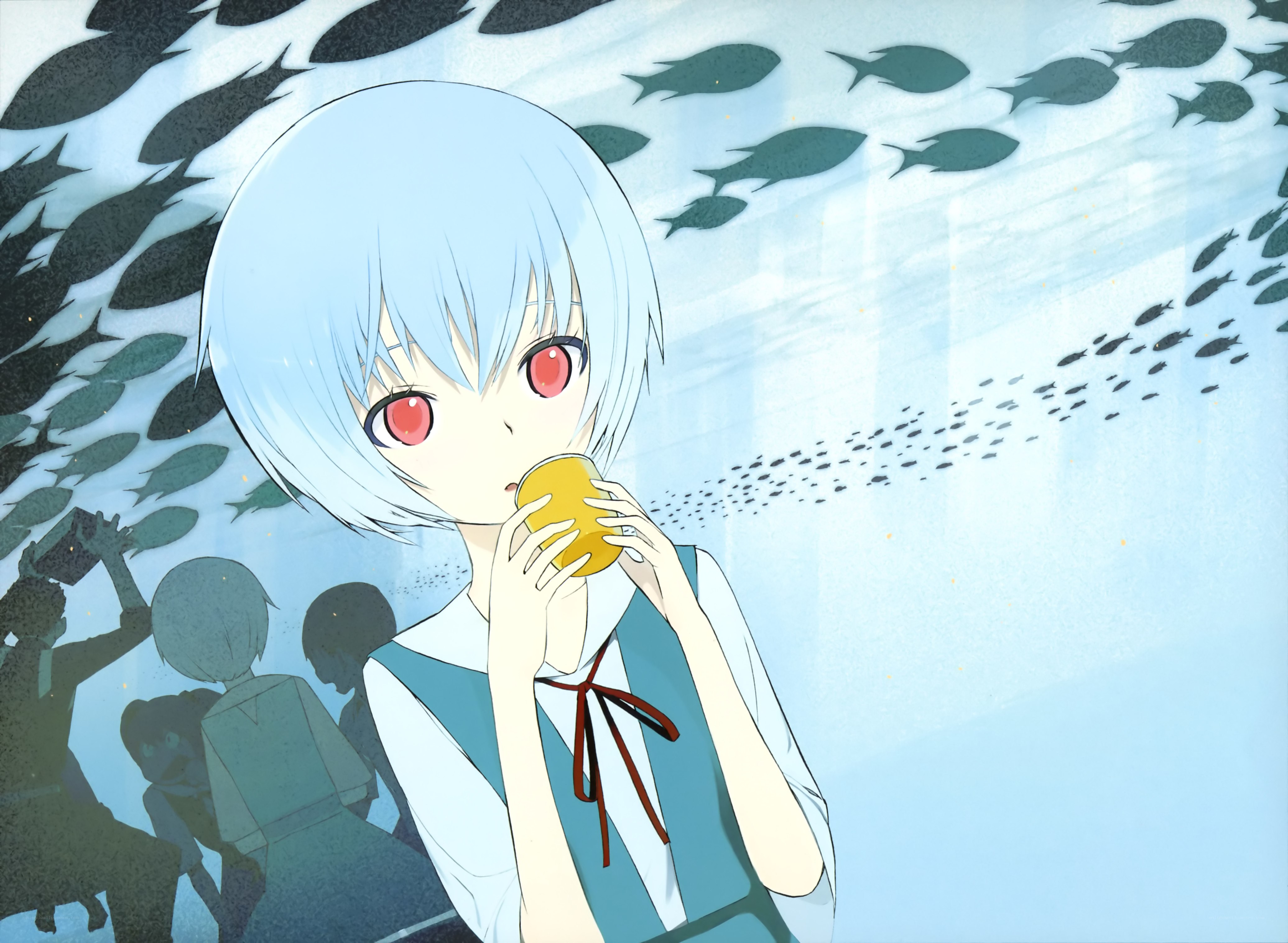 anime girl drinking from cup