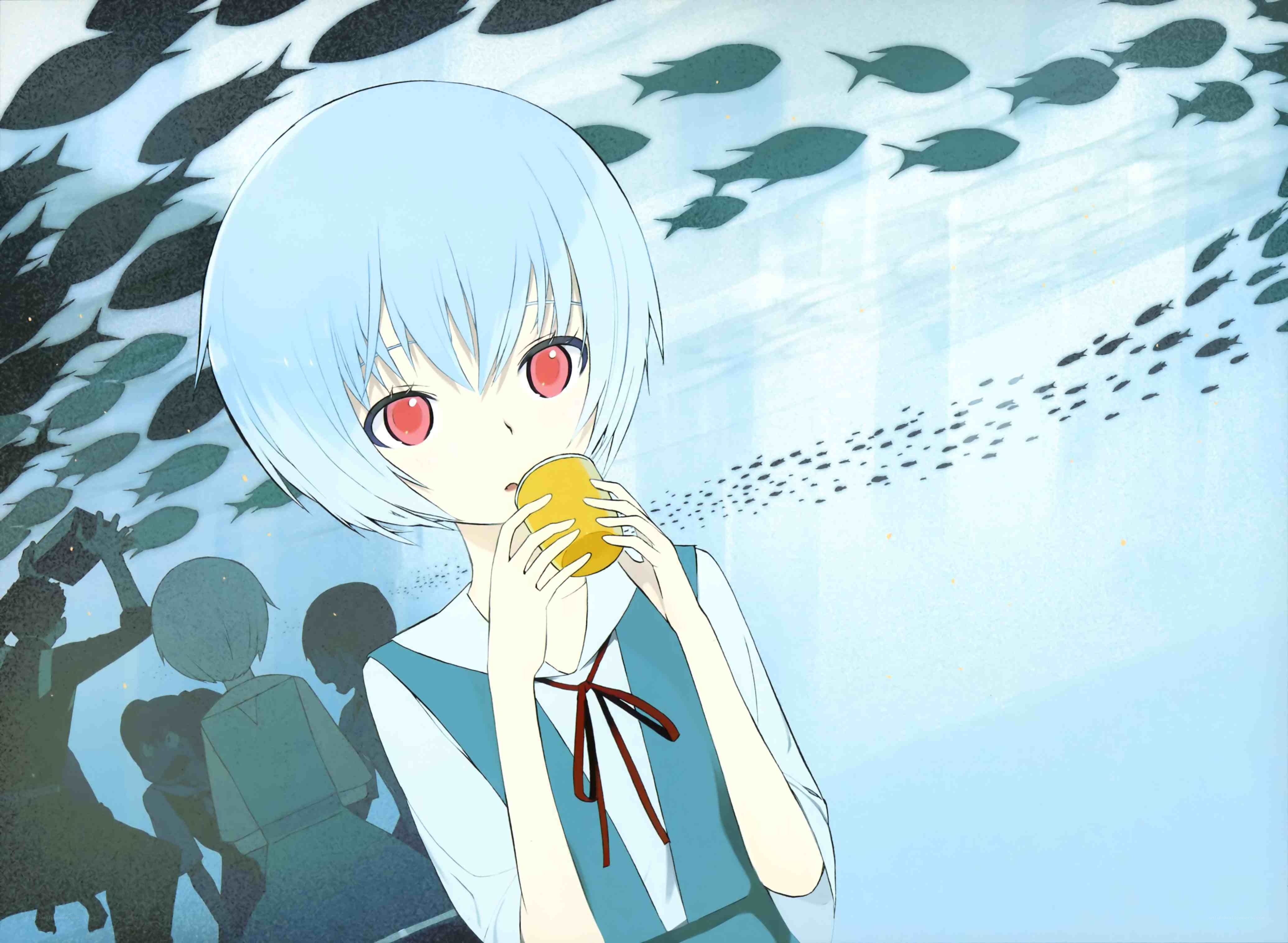 anime girl drinking from cup