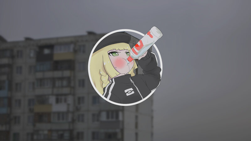 Anime Girl Drinking — Gray