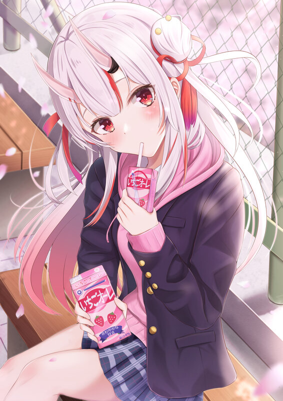 Anime Girl Drinking Juice — Pink