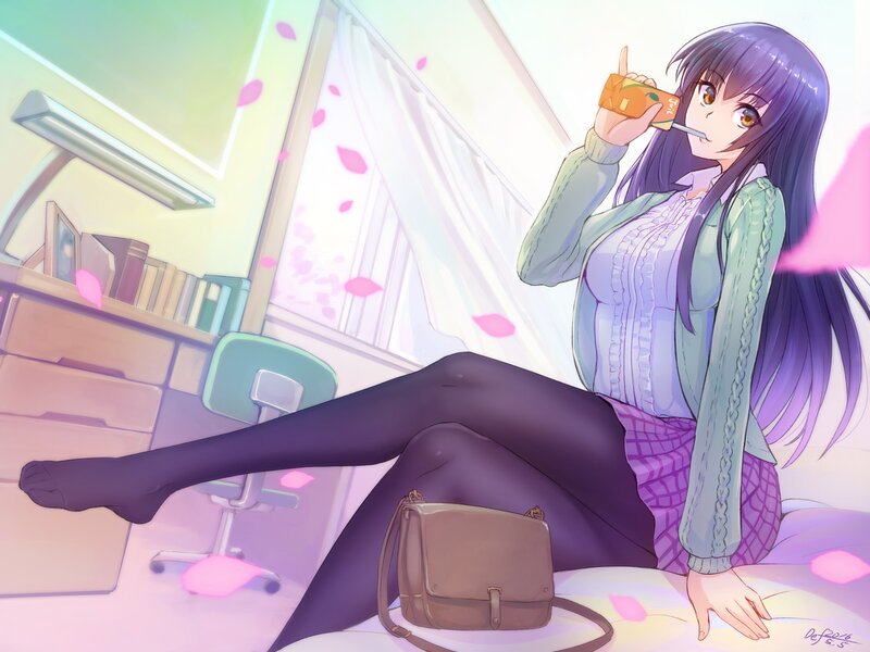 Anime Girl Drinking Juice — Purple
