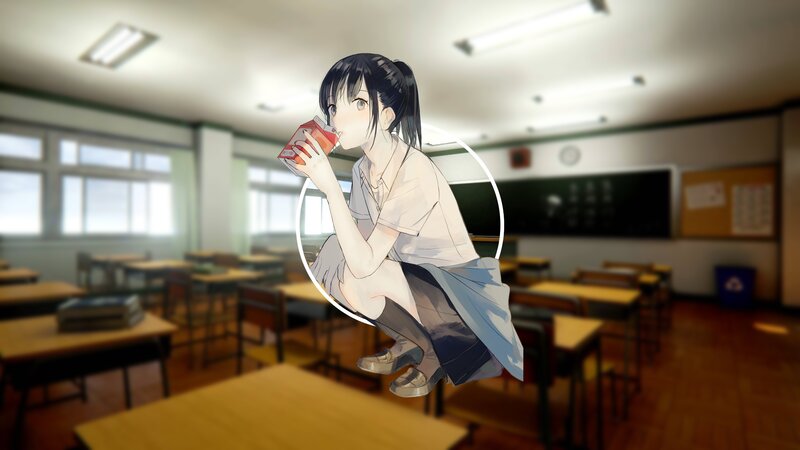 Anime Girl Drinking Juice — White