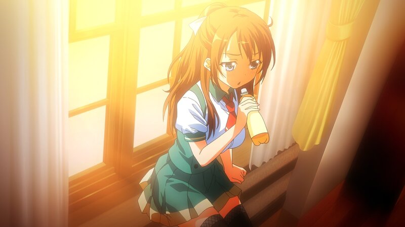 Anime Girl Drinking Juice — Yellow, Calm