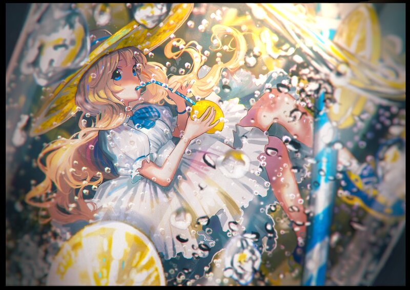 Anime Girl Drinking Lemonade — Yellow