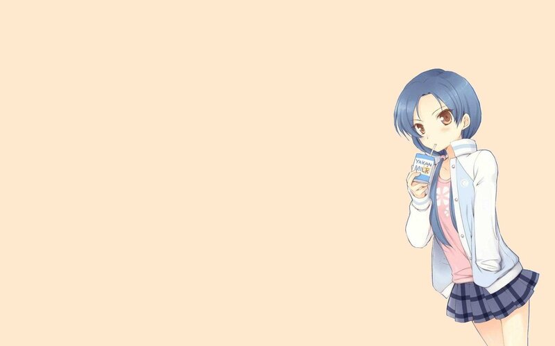 Anime Girl Drinking Milk — Blue