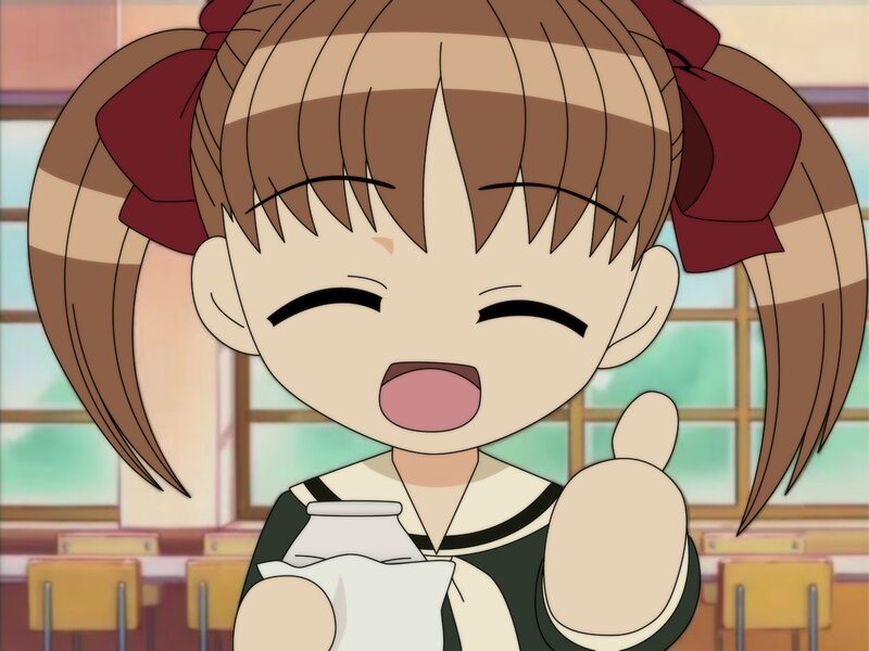 Anime Girl Drinking Milk — Brown, Happy