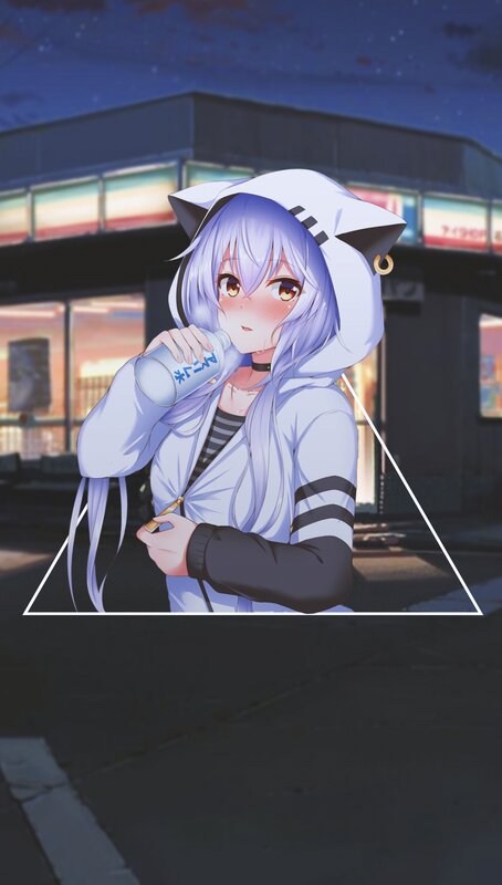 Anime Girl Drinking — Purple, Calm, Night