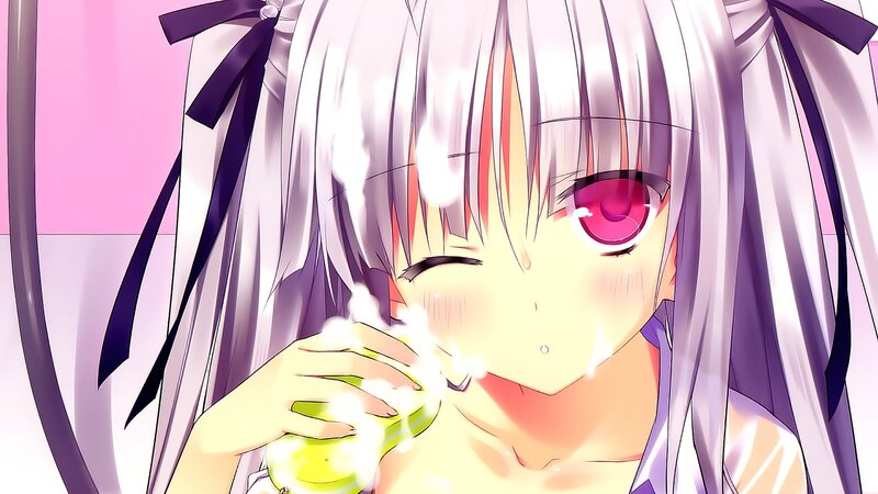 Anime Girl Drinking — Purple, Playful