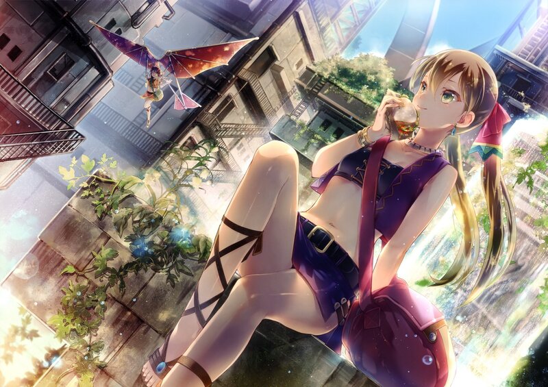 Anime Girl Drinking — Purple, Serene