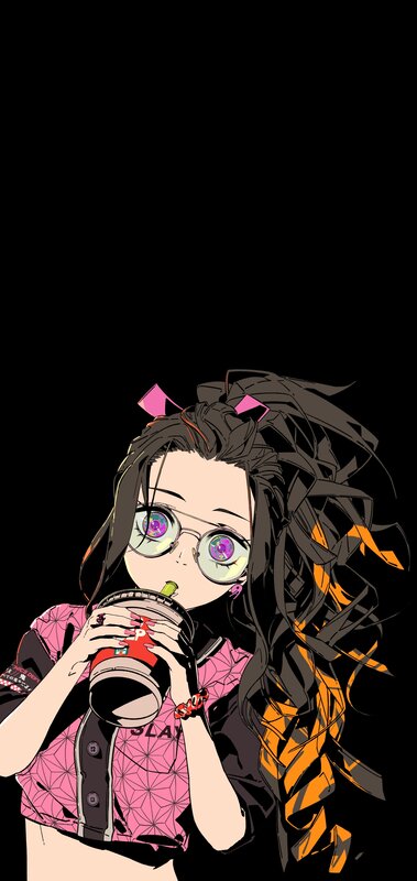 Anime Girl Drinking Soda — Black