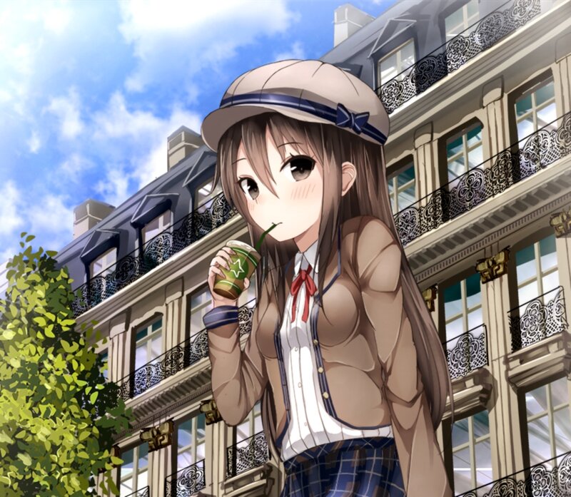 Anime Girl Drinking Soda — Blue, Calm