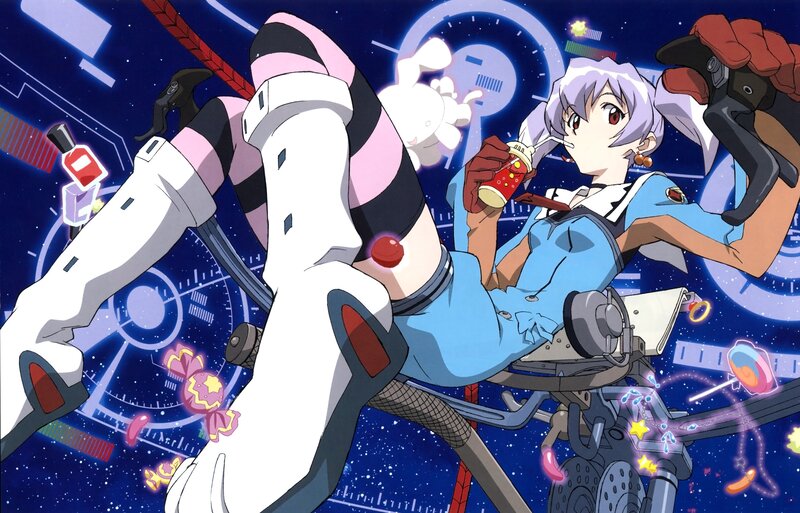 Anime Girl Drinking Soda — Blue, Dynamic