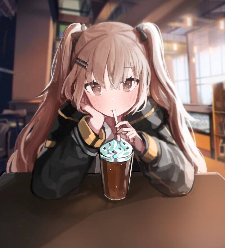 Anime Girl Drinking Soda — Brown, Calm, Afternoon, Digital Art