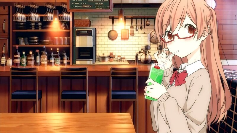 Anime Girl Drinking Soda — Brown, Calm