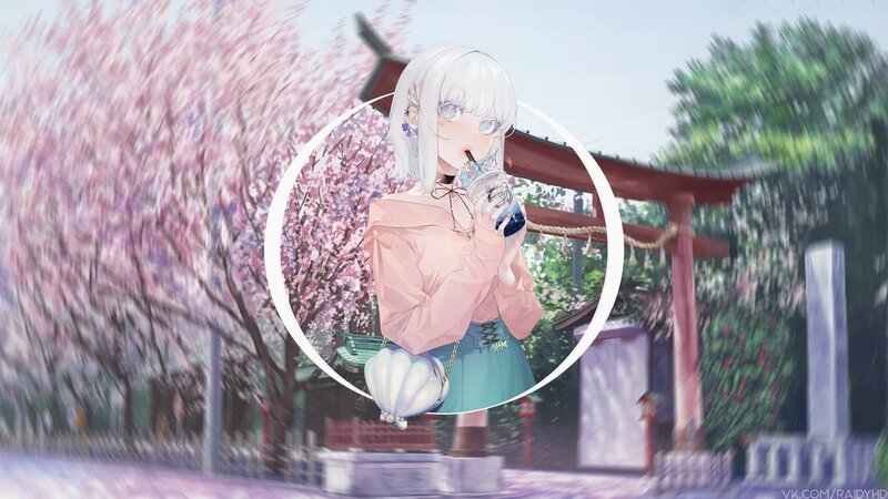 Anime Girl Drinking Soda — Pink
