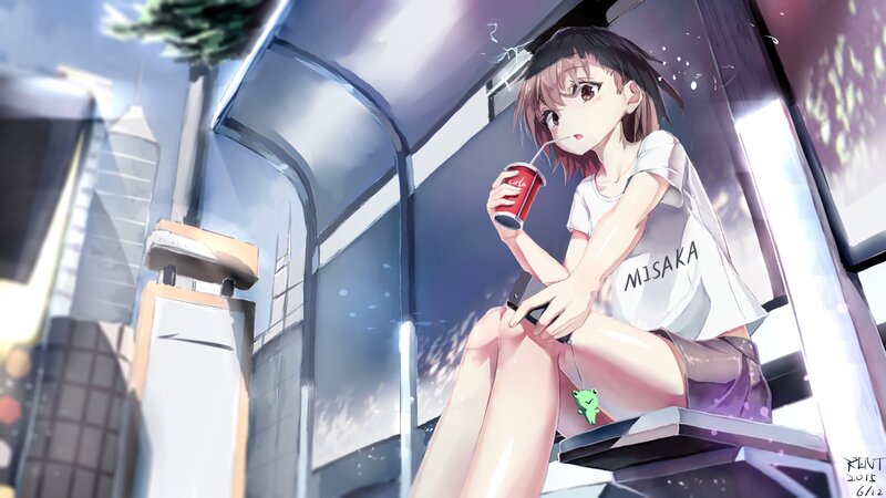 Anime Girl Drinking Soda — Purple, Calm, Afternoon