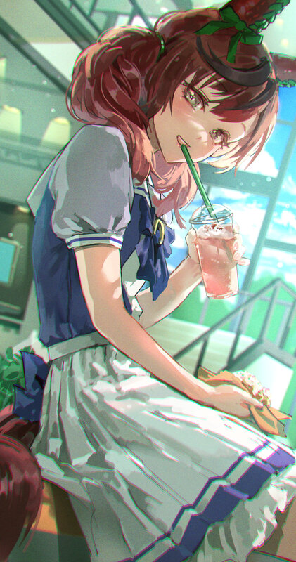 Anime Girl Drinking Soda — Red, Calm
