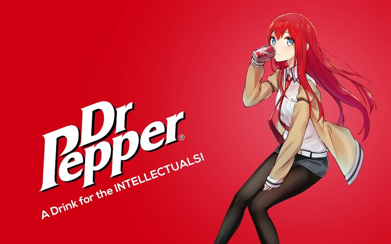 Anime Girl Drinking Soda — Red, Confident