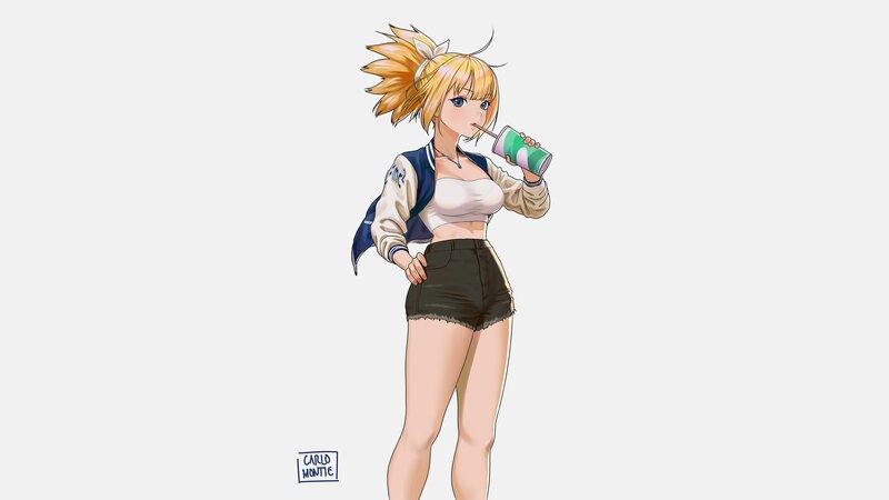 Anime Girl Drinking Soda — White, Casual