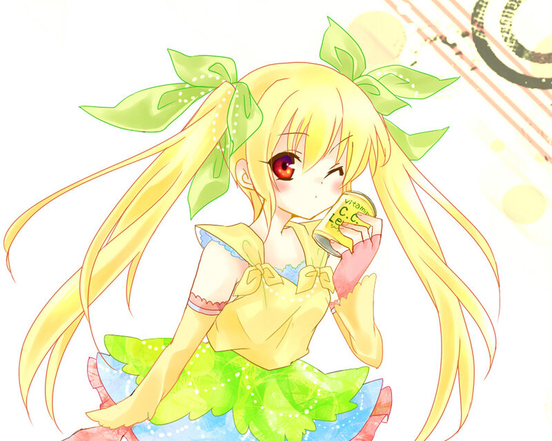 Anime Girl Drinking Soda — Yellow