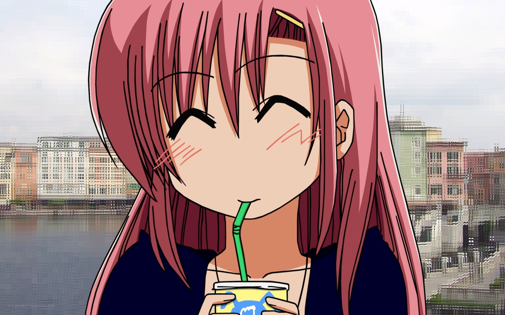 anime girl drinking soda