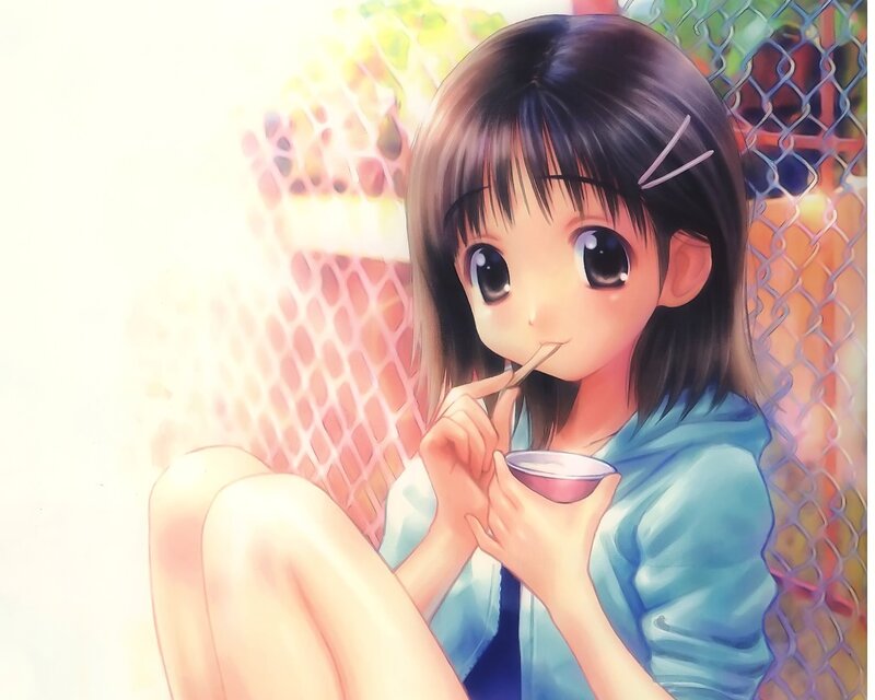 Anime Girl Drinking Soup