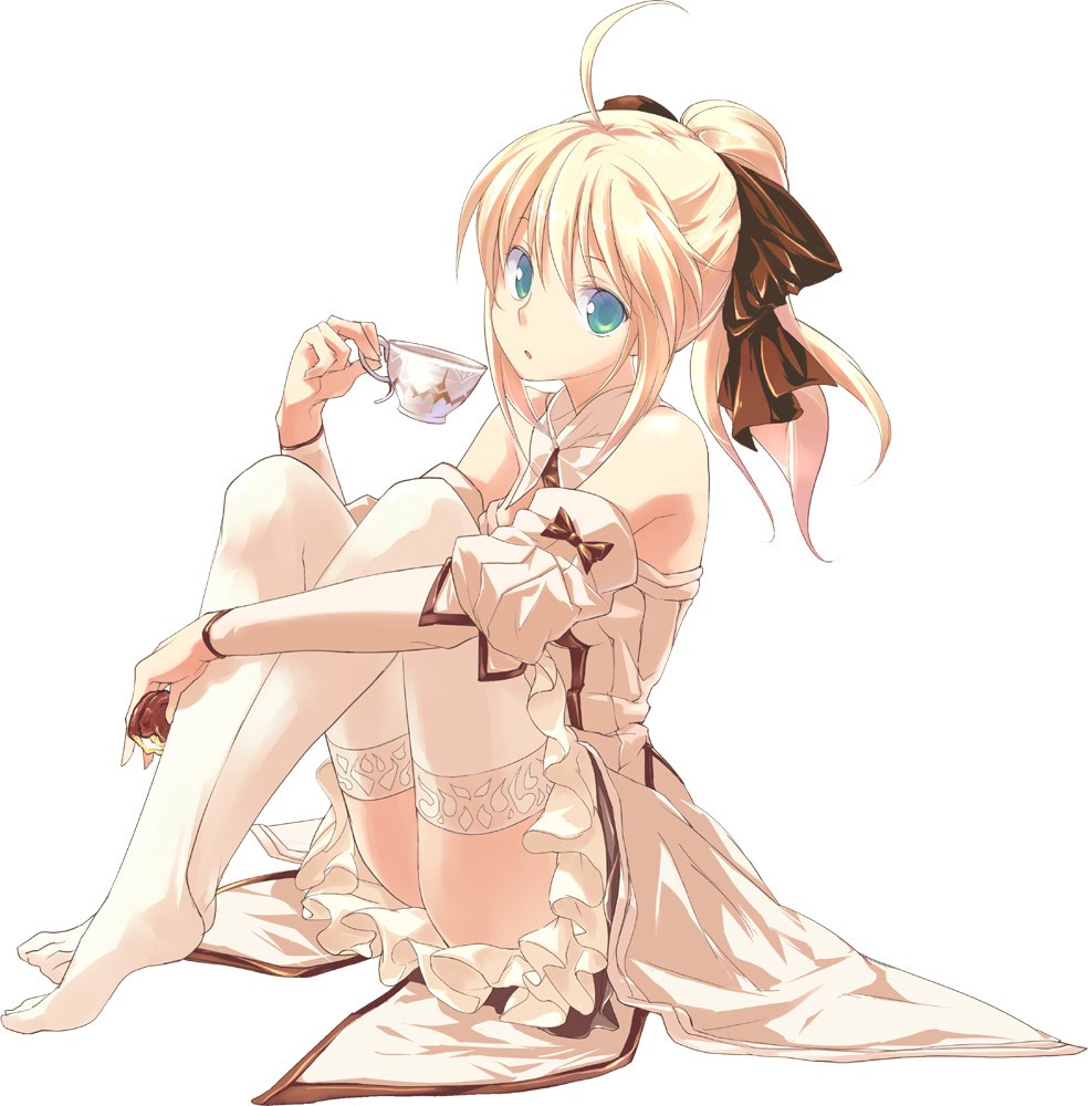 anime girl drinking tea