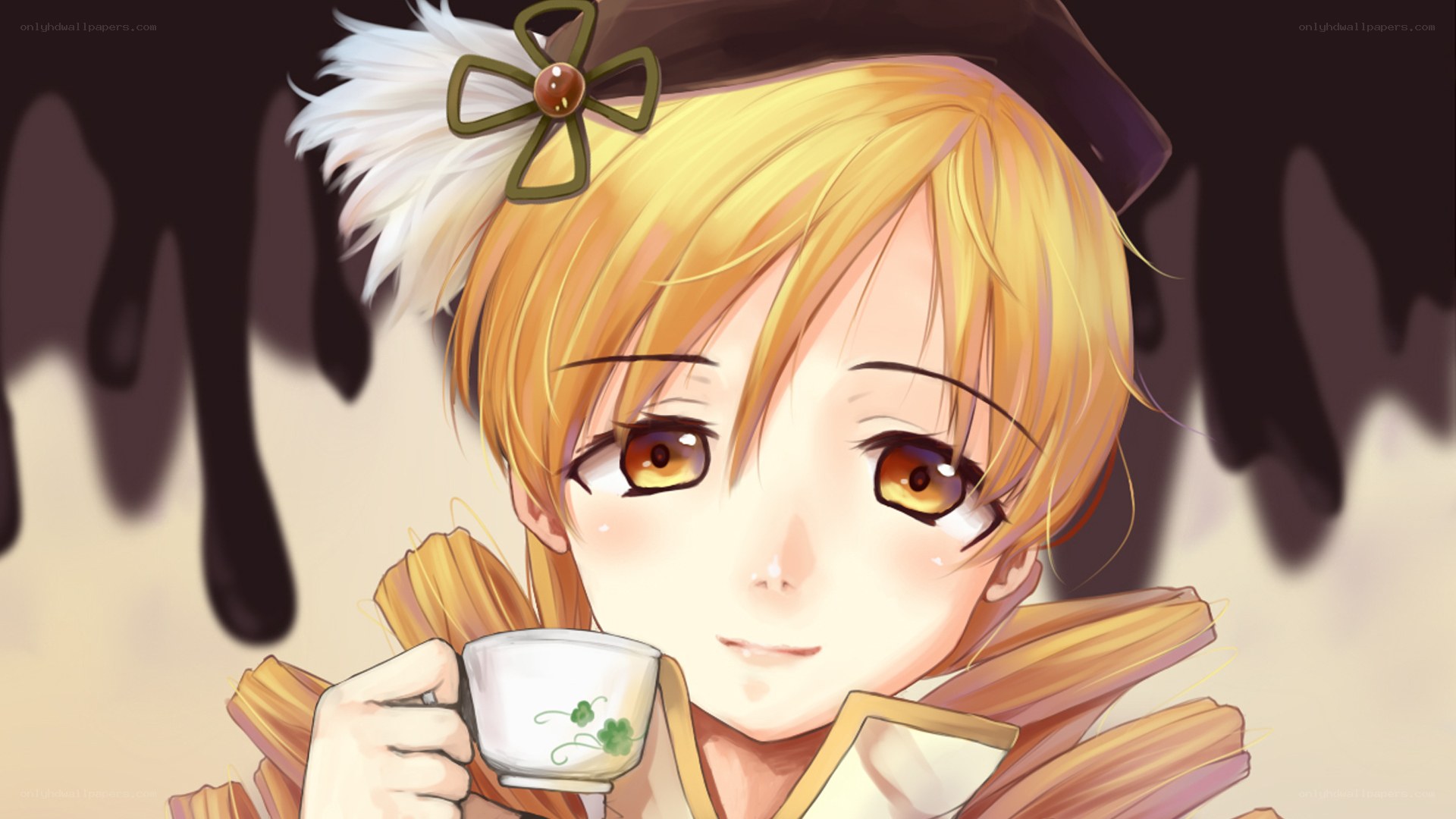 anime girl drinking tea