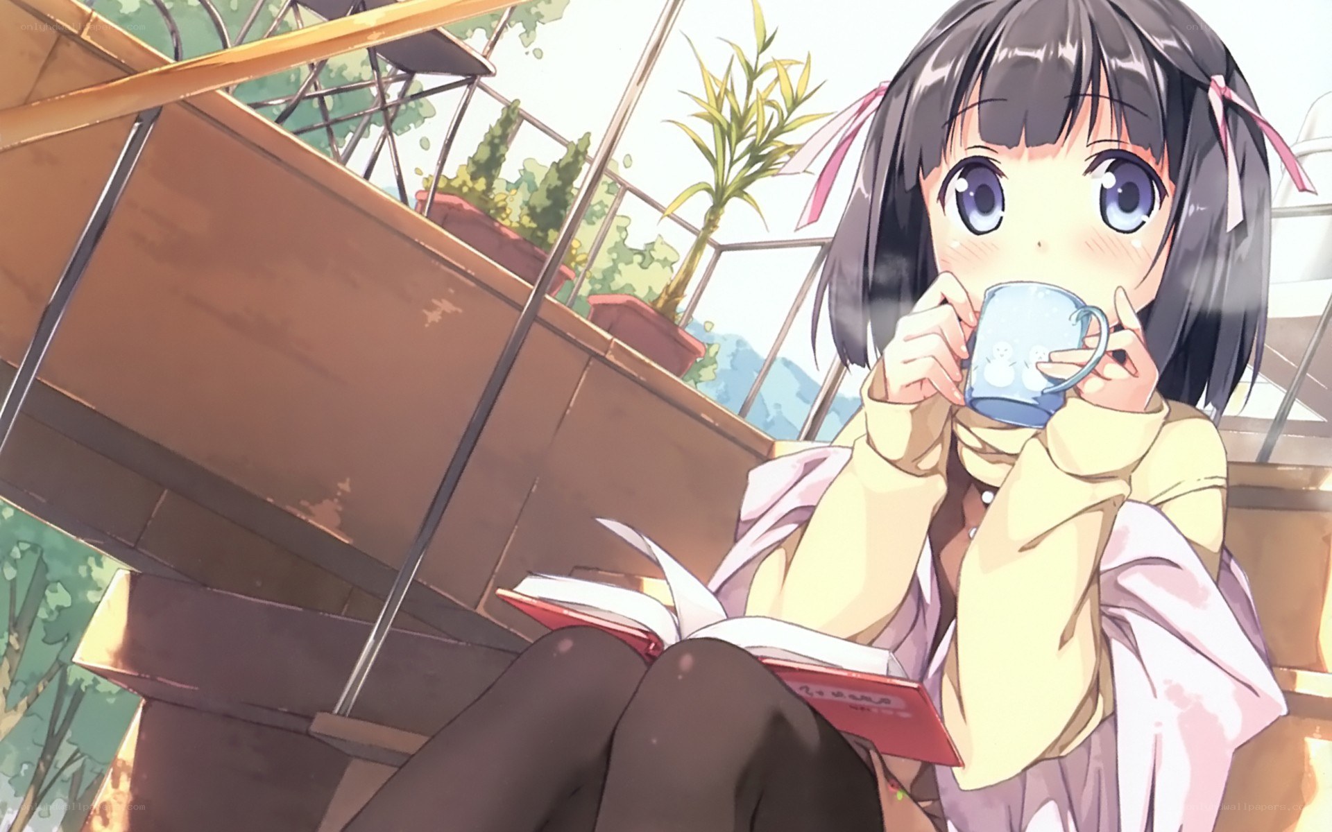 anime girl drinking tea