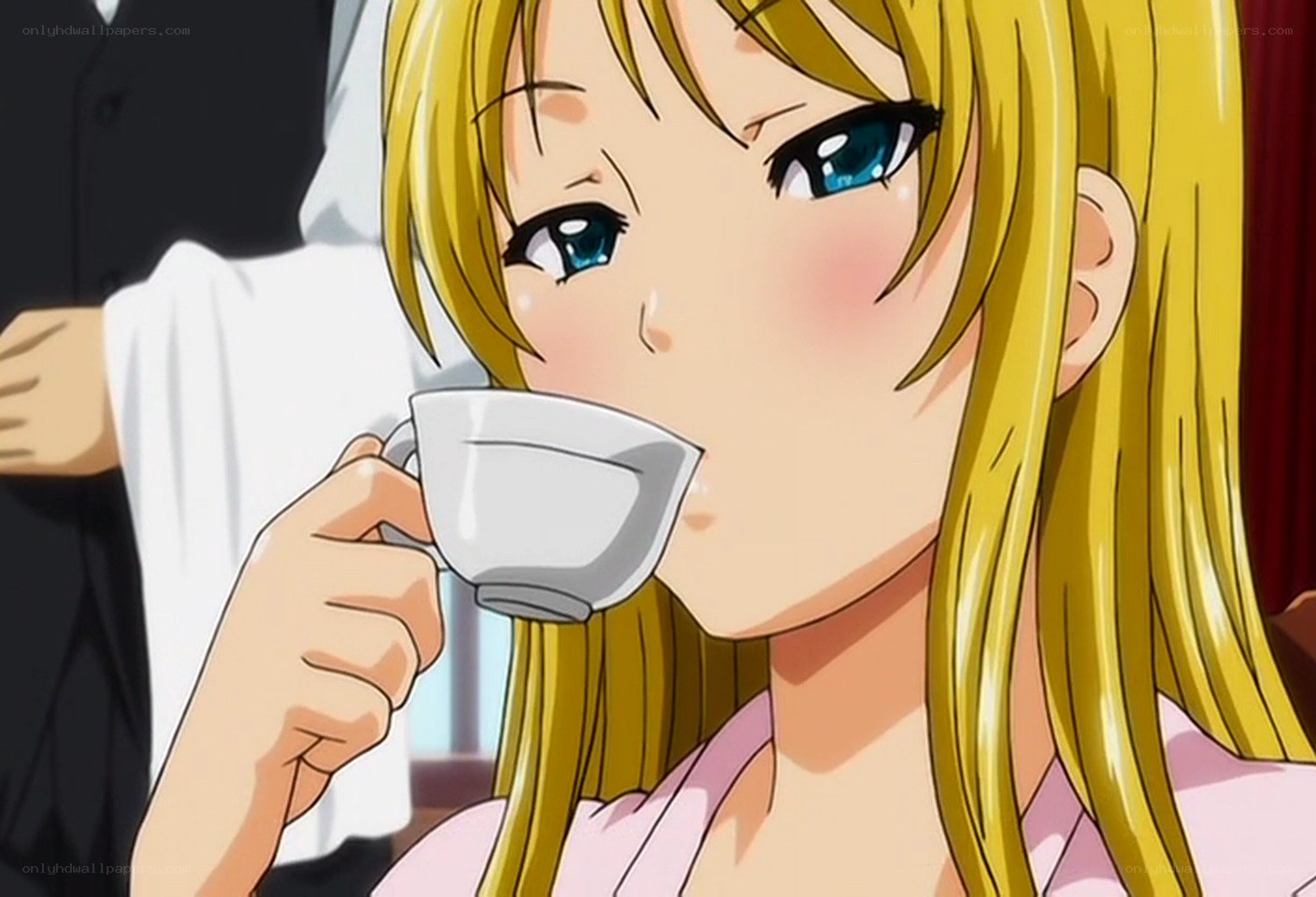 anime girl drinking tea